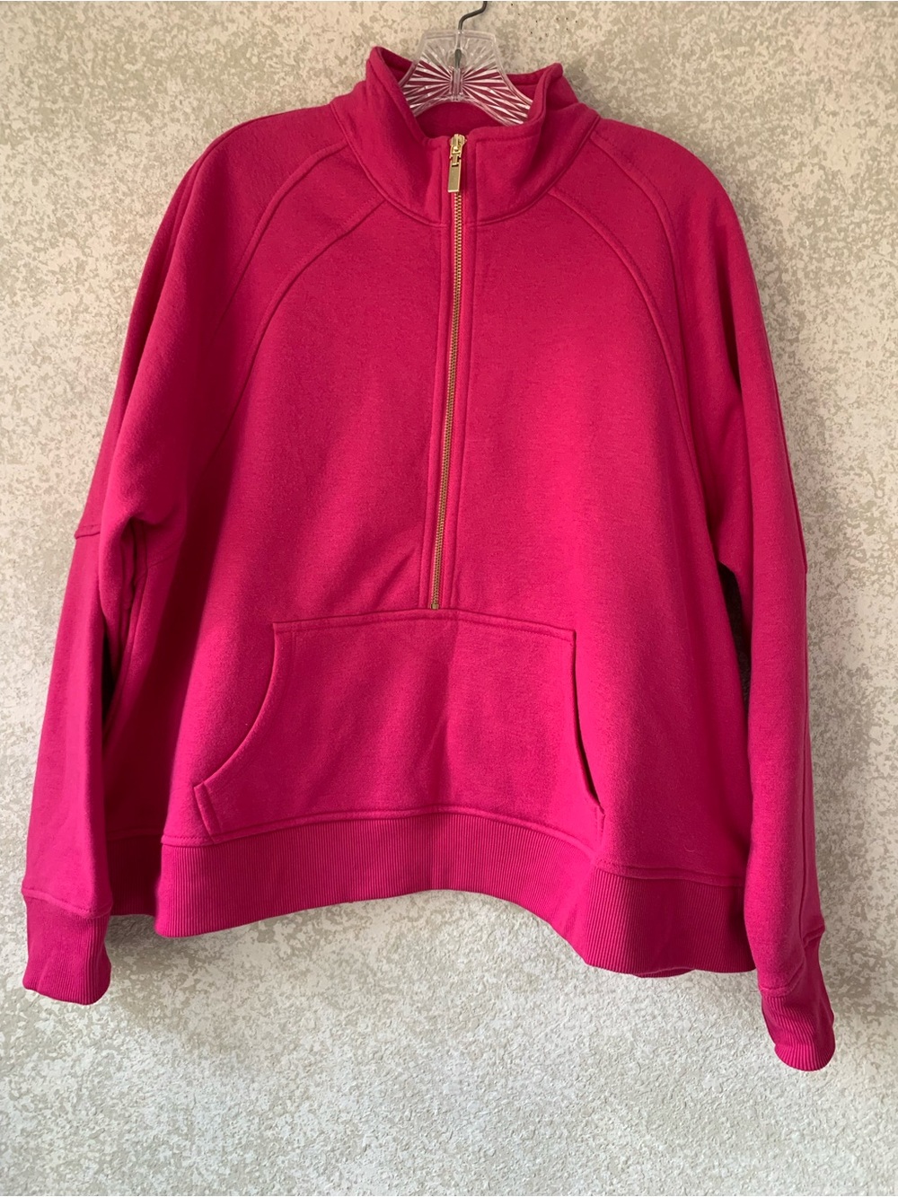 crown & ivy Hot Pink Half-Zip Fleece Pullover 2X Plus Soft Cozy Preppy